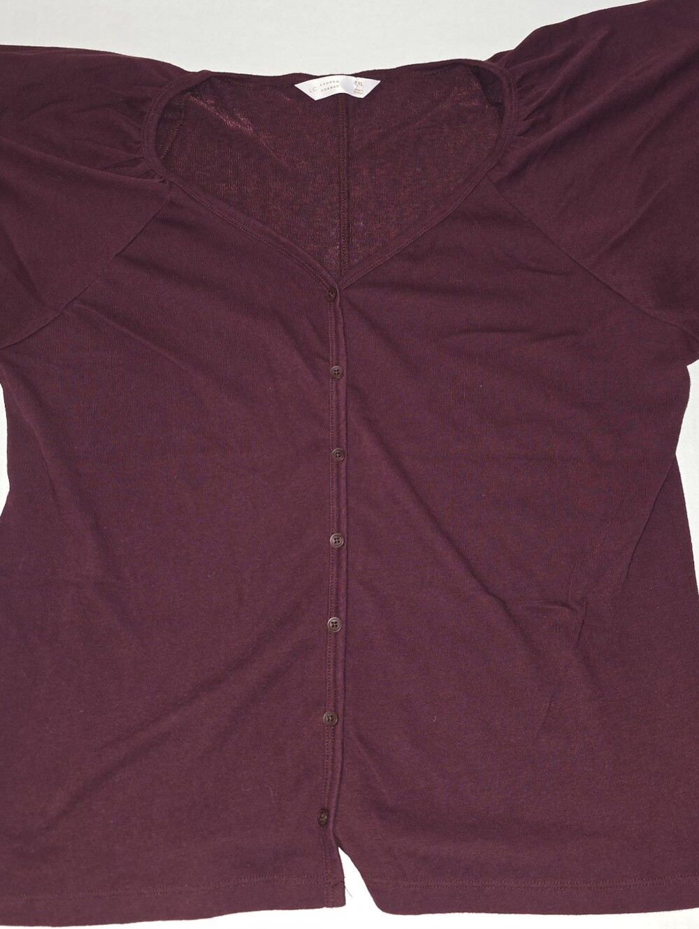 LC Lauren Conrad Burgundy Button-Front Flutter Sleeve Top